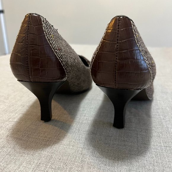 NWOT NYgard Brown Tweed with Small Buckle & Croc pattern Heel Sz 6.5 - Picture 4 of 5